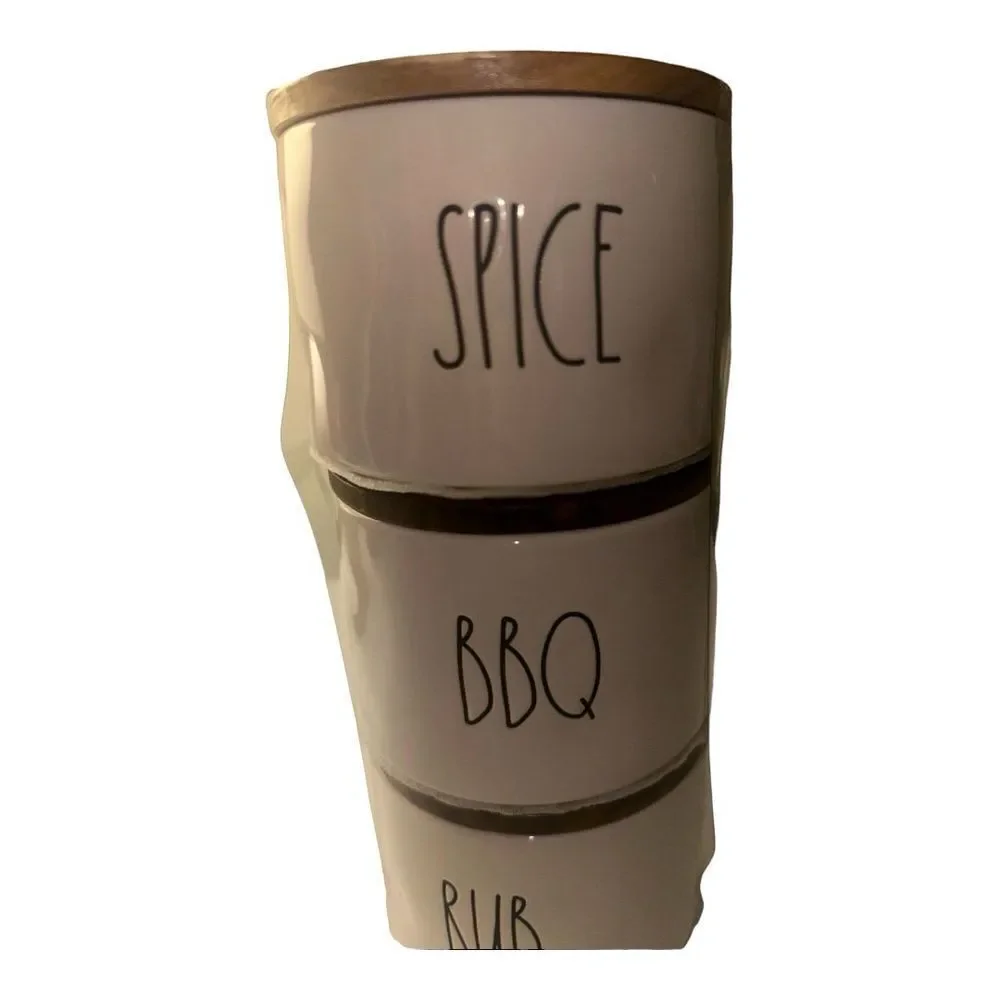 Rae‎ Dunn Spice BBQ Rub Stackable Canisters Wood Lid Farmhouse Decor